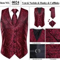 Chaleco ajustado, corbata, bolsillo, gemelos cuadrados, chaleco de seda para hombre, conjunto de corbata para traje, vestido, chalecos florales de cachemira de boda, regalo - details 22