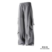 Pantalón plisé con bolsillos laterales para hombre, informal, color liso, recto, con cintura elástica, amplio, en soie glacée, pantalon diario - details 6