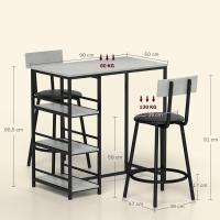 Conjunto de mesa alta de bar con 2 taburetes Mesa alta de cocina con taburetes Estantes laterales Asiento acolchado y barra para reposar los pies para comedor Gris oscuro - details 6