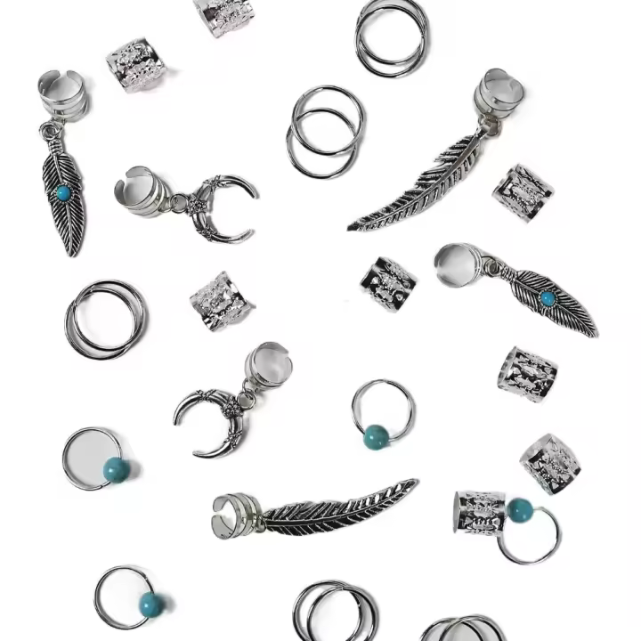 31 Uds. Anillo para el cabello ahuecado turquesa, Clips para puños de Metal para trenzado de cabello, cuentas para rastas, candados para rastas, trenzas sucias, tubos para trenzas de cabello - 1