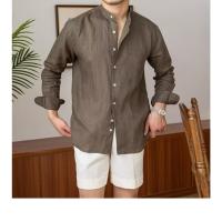 Camisa de Lino para Hombre Verano 2025 Cuello Henley Elegante Manga Larga Transpirable - details 11