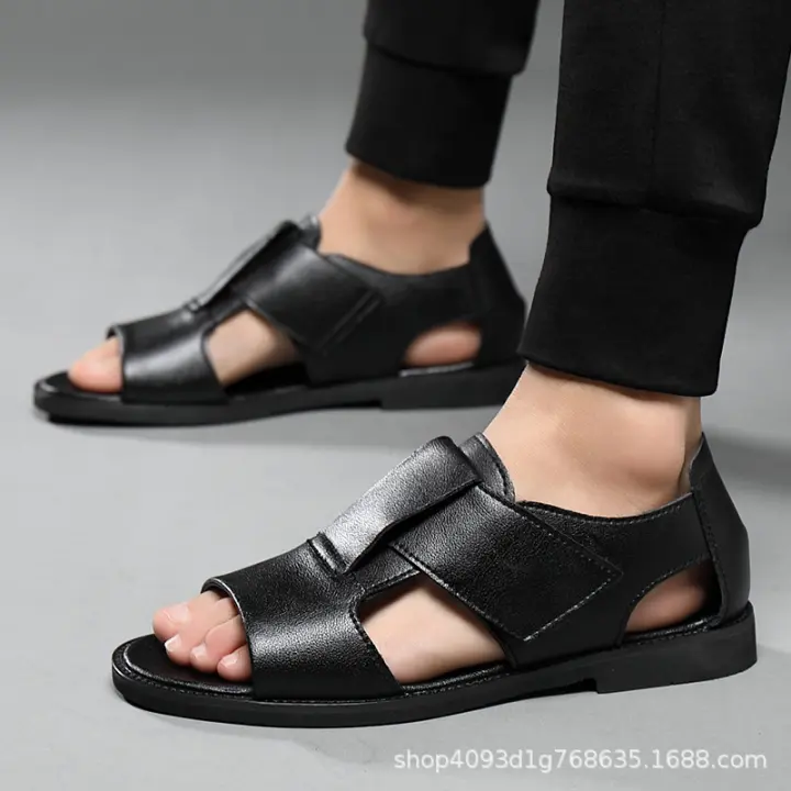 Sandalias romanas para hombre, tendencia de punta abierta, piel de vaca transpirable, zapatillas vietnamitas casuales, zapatos de playa al aire libre - 1