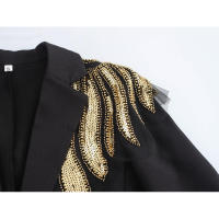 OUWU- Chaqueta Negra Con Cuentas Y Lentejuelas Exquisita De Lujo A La Moda Para Primavera, Chaqueta De Trabajo Para Oficina Para Mujer, Abrigo Con Un Botón - details 3