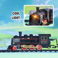 Tren de vapor clásico vintage, tren eléctrico de batería, locomotora de ferrocarril, juguetes de tren con rociador de agua, luz y sonido - details 4