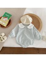 Ready Stock Mono para recién nacidos, pelele elegante a cuadros con cuello Peter Pan y cordón de manga larga para niñas de 0 a 2 años - details 9