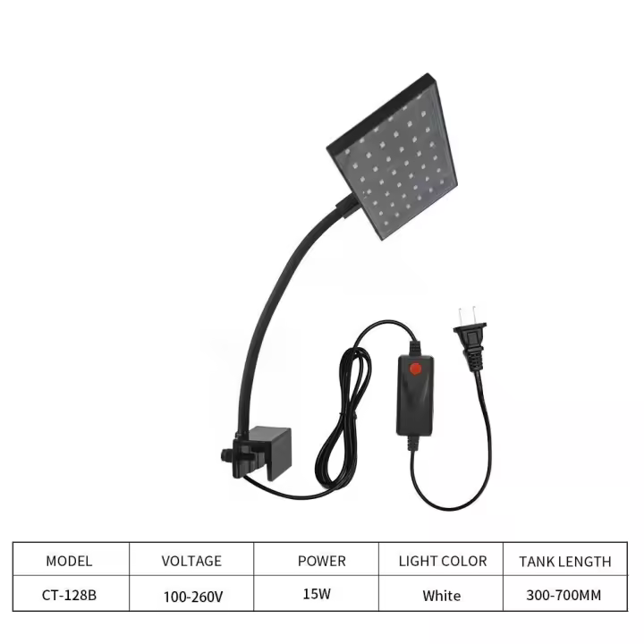 Luz Led de acuario de alto brillo, luz giratoria de ahorro de energía para pecera, enchufe de EE. UU./UE, lámpara de cultivo de plantas acuáticas ajustable, algas - 1