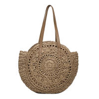 Bolso redondo de paja para mujer, bolsa de hombro de gran capacidad, tejido hueco, informal, ideal para ir de compras - details 18
