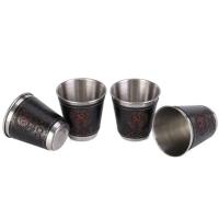 Villa de acero inoxidable para acampar al aire libre, juego de tazas VIE para picnic, vino, cerveza, whisky, taza de cuero PU, 70 ml o 30 ml, 4 piezas por lote - details 4