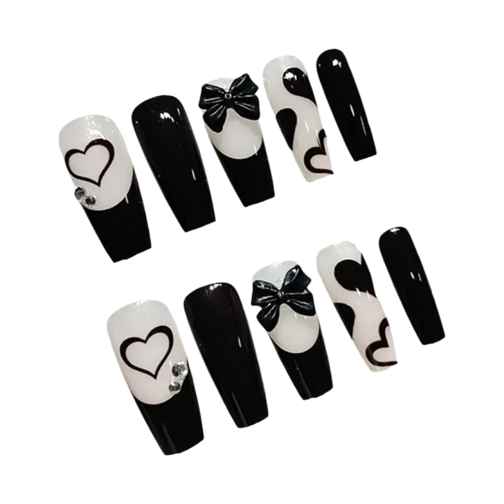Pegatinas de Uñas de Estilo Francés de Cubierta Completa Uñas Falsas Rectangulares Largas con Pegamento para Manicura Casera DIY - 1