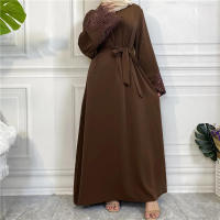 Vestido largo musulmán Abaya Jilbab para mujer, caftán de flores con cremallera de encaje, moda de Color sólido, Abayas de Dubai - details 9