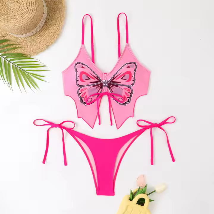 Split bañador multicolor impresión cintura alta cruz exterior comercio moda traje de baño - 1