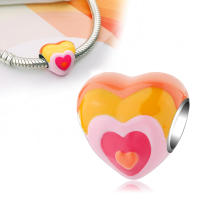 Abalorio de corazón rojo metálico, Pulsera Original de Plata de Ley 925 para la fabricación de joyas - details 0