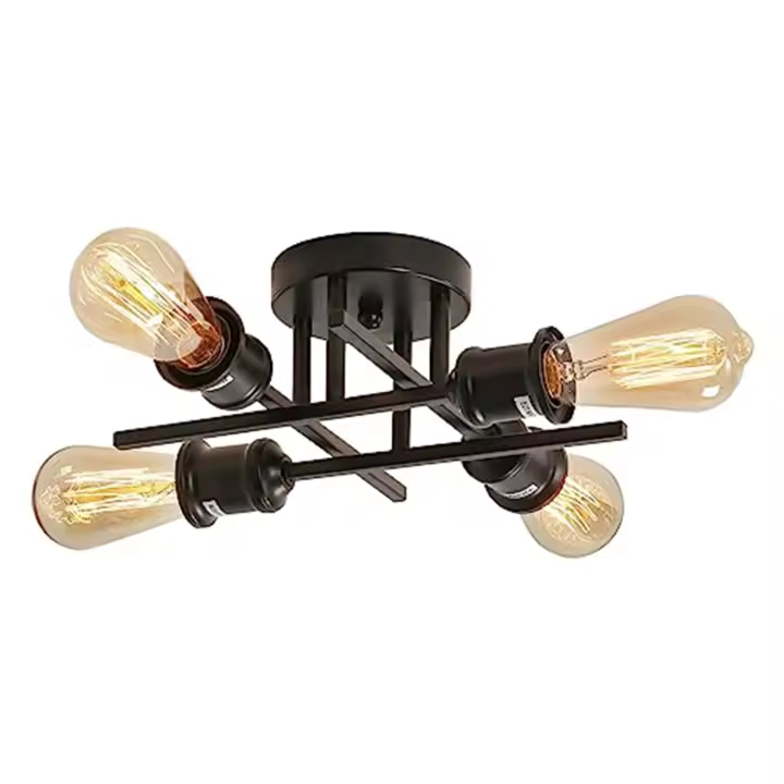 Lámpara de techo retro de hierro, (especificaciones: negro, cuatro cabezales, E27 220V) - 1