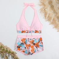 Bikini abierto con estampado de hojas retro en talla grande, conjunto de traje de baño de dos piezas con correas estables para mujer - details 40