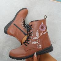 Botas altas con estampado bordado para mujer, botines Martin de punta redonda de talla grande, botas cortas planas con cordones, Otoño e Invierno - details 5