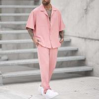 Ohsisa 2025 camisa de verano pantalones casuales conjunto de dos piezas gran oferta nuevo traje de moda delgado de Color sólido para hombres - details 3
