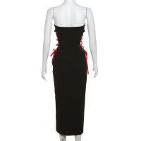 Vestido de choque de color para mujer, ropa de cuello de hombro recto, Delgado, correa de cadera - details 3