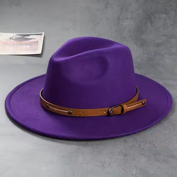 Classic British Style Fedoras Cap Simple Belt Decor Jazz Hats Solid Color Unisex Felt Hat For Women & Men - 1