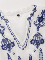 OUWU- Nueva Camisa Casual Bordada Elegante De Manga Larga Con Cuello En V Para Mujer En Primavera Y Verano De 2025 - details 3