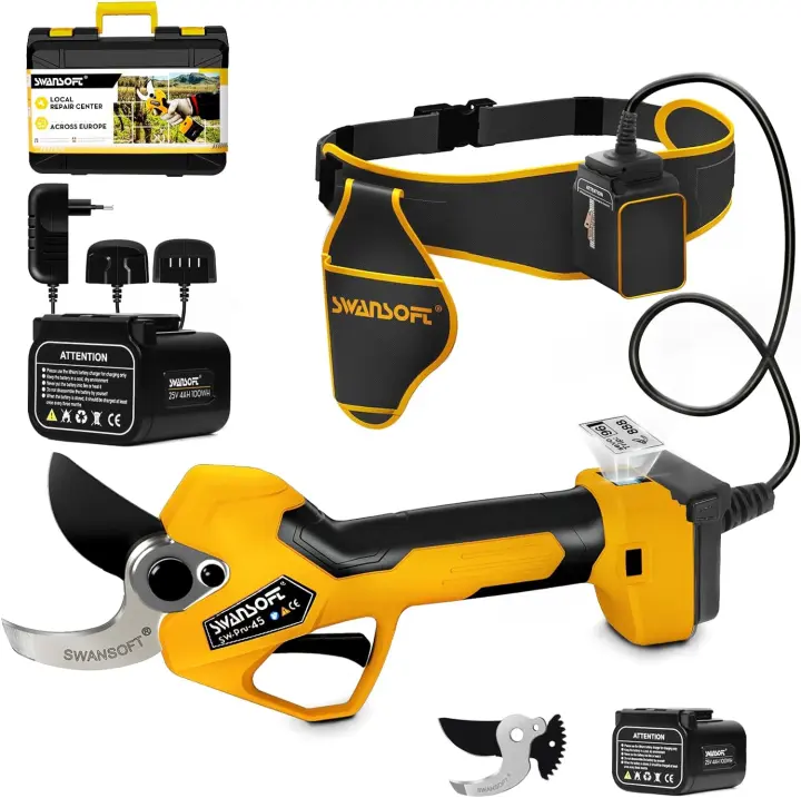 Tijeras de Pruning Eléctricas Profesionales SWANSOFT 45mm, 2*25V 4AH Batería, 1150W - 1