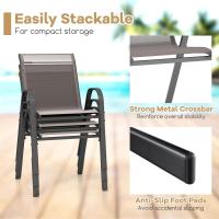 2/4 Sillas de Jardín, Silla Apilable Terreza Exterior de Tela con Marco de Metal, Sillón de Comedor con Reposabrazos y Respaldo Alto, Carga 150kg, 56 x 70 x 84 cm (4, Gris) - details 1