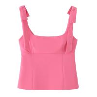PB & ZA 2025 arco cuello cuadrado simple casual temperamento sling tops de color sólido novedad de verano ropa de mujer - details 3
