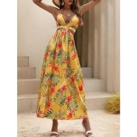 2025 Nuevos vestidos de mujer, estampados, sin espalda, con lazo, falda con abertura - details 24