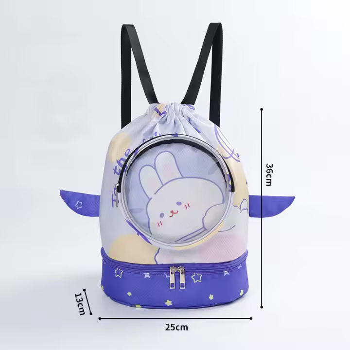 Mochila de natación para niños, bolsa de almacenamiento impermeable de dibujos animados para playa, separación húmeda y seca, equipo de natación - 1