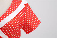 Vestido midi de línea A informal y elegante con cuello y manga corta para fiesta de lunares de verano para mujer - details 15