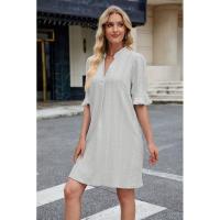 BUNO-2025 suelto con cuello en V y manga cinco cuartos jacquard de color liso para mujer - details 39