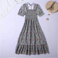 Vestido Midi Bohemio De Mujer Para Verano En Chiffón Con Cuello Cuadrado Y Manga Corta Vestido Casual De Playa Vacaciones Plegado A-Line - details 21