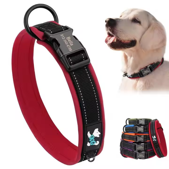 Collar perro acolchado de nailon personalizado, reflectantes personalizados para perros pequeños, medianos y grandes, collares - 1