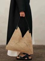 Bolso de paja de gran capacidad de un solo hombro estilo francés, bolso tejido de rafia hueco - details 0