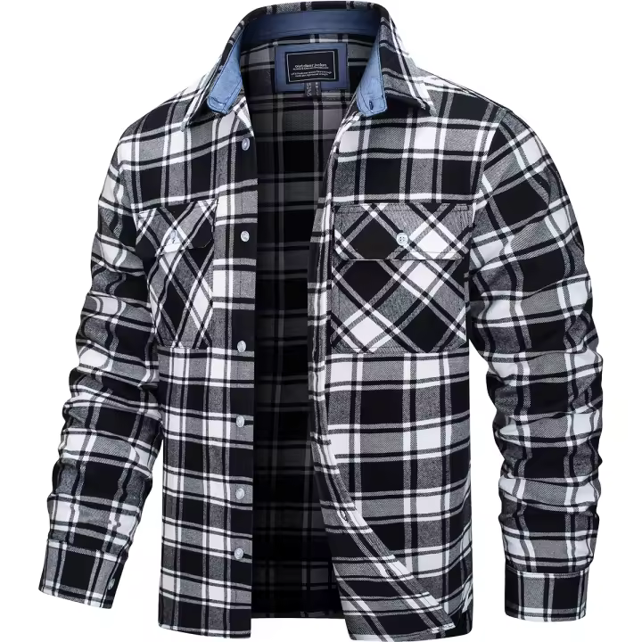 MAGCOMSEN Hombres Plaid Camisas de franela de algodón de manga larga Camisa Casual Button Down Camisas de lana con 2 bolsillos - 1