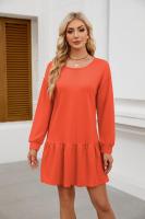 Color sólido mujer manga larga Mini cuello redondo vestido elástico grueso vestidos cortos para mujeres moda elegante Chic en venta liquidación X - details 4