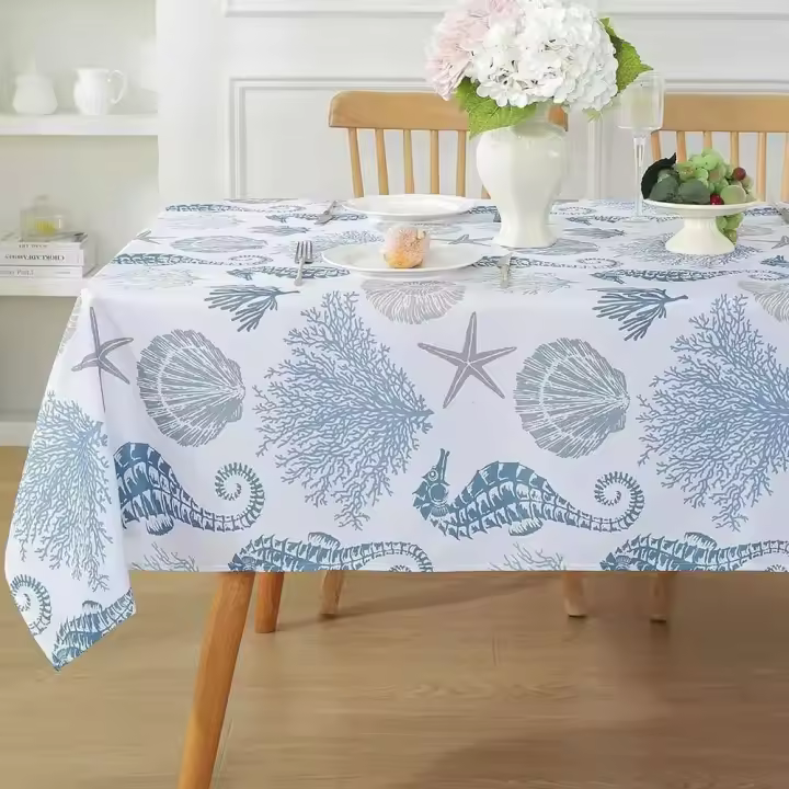 Decoración de fiesta de Navidad rectangular impermeable del océano de verano, mantel lavable de cocina y restaurante, decoración del hogar - 1