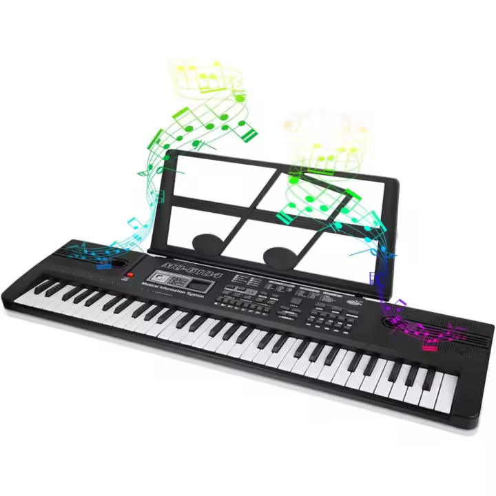 Piano con teclado electrónico de 61 teclas, teclado digital, órgano electrónico portátil con micrófono y atril, teclado musical, juguete para niños principiantes, 26 x 7,5 x 2,2 pulgadas - 1