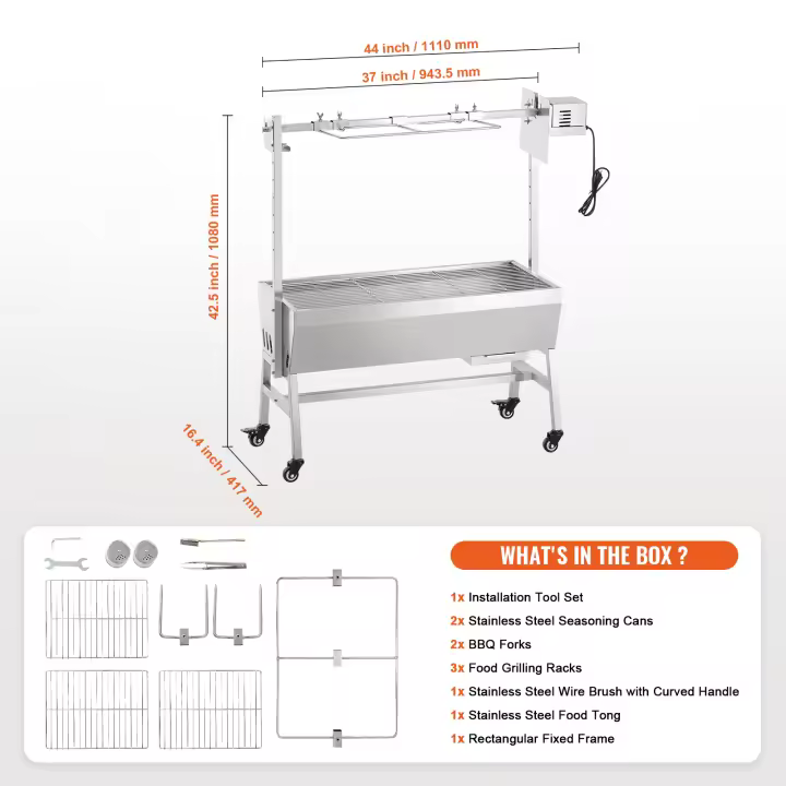 SucceBuy Parrilla asadora, asador de acero inoxidable con ruedas bloqueables - 1
