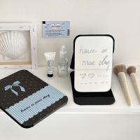 Espejo de escritorio de cuero Pu, espejo cosmético compacto, espejo de tocador con lazo rosa, espejo de maquillaje de bolsillo plegable delicado, decoración del hogar - details 14