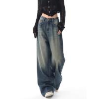 Pantalones vaqueros rectos azules estilo informal Vintage de cintura alta Pantalones largos de mujer estilo coreano pierna ancha pantalones vaqueros holgados - details 1