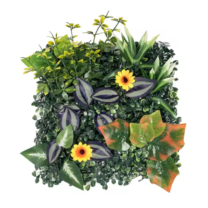 Panel de pared de plantas artificiales DIY Girasol Protección UV Alfombra de eucalipto artificial 25*25cm Hierba de helecho artificial verde - 1
