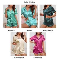 Conjunto De Pijamas De Seda Y Satén Para Mujer Verano Con Cuello Redondo Y Shorts 2 Piezas Dormitorio Elegante Pijama De Noche - details 3
