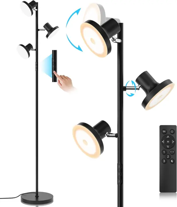 Lámpara de Pie Salon 36W/2500LM, Lámpara de Pie LED Regulable con Mando a Distancia y Control Táctil, 4 Temperaturas de Color, 3 Luces Giratorias Luz de Pie para Salón, Habitación y Oficina - 1