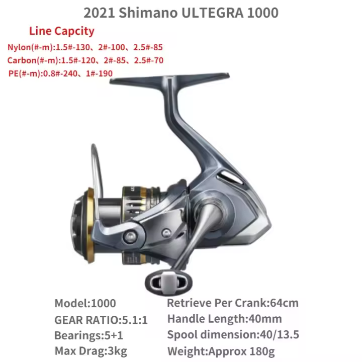 SHIMANO-carretes giratorios de pesca ULTEGRA, 2021-1000, cuerpo libre, 5 + 1BB, arrastre máximo, 3/4/9/11kg, carrete de carne, Ruedas de pesca, 5000 - 1