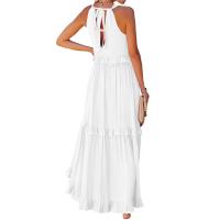 Vestido De Camisola Para Mujer Estilo Europeo Y Americano Verano Nuevo Con Aros Largo Y Volante Sin Mangas Cuello En V Vestido Largo - details 31