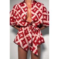 Mono casual con tirantes para mujer, mono rojo con estampado holgado y cuello vuelto, ropa de calle sexy 2025 - details 3