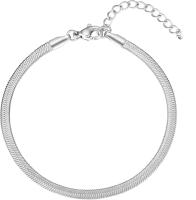 Pulsera para niña, cadena de hueso de serpiente, pulsera de acero inoxidable para niña chapada en oro de 18k y hoja ancha de plata de oro rosa para - details 1