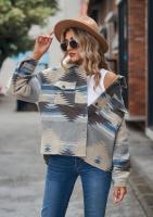 Abrigo de lana de mujer con botón de bolsillo de solapa suelta corta con patrón geométrico - details 8