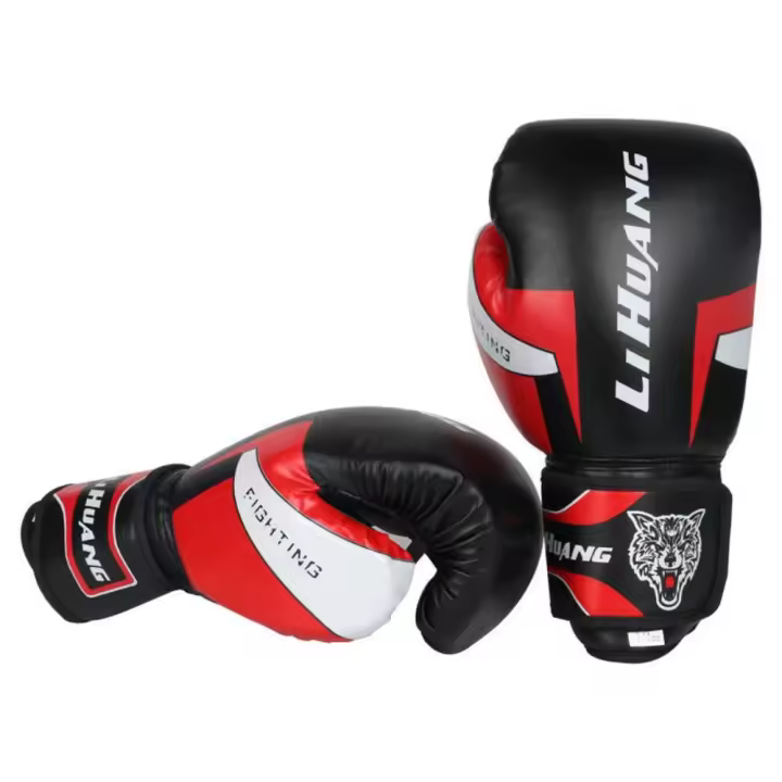 Guantes de boxeo de cuero PU, accesorio resistente al desgaste, agujeros transpirables, cierre de muñequera, alta resistencia, 1 par - 1