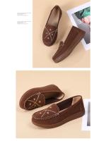 Mocasines para mujer con punta redonda bordada Suela suave y baja, de tela, estilo británico, con suela plana - details 2